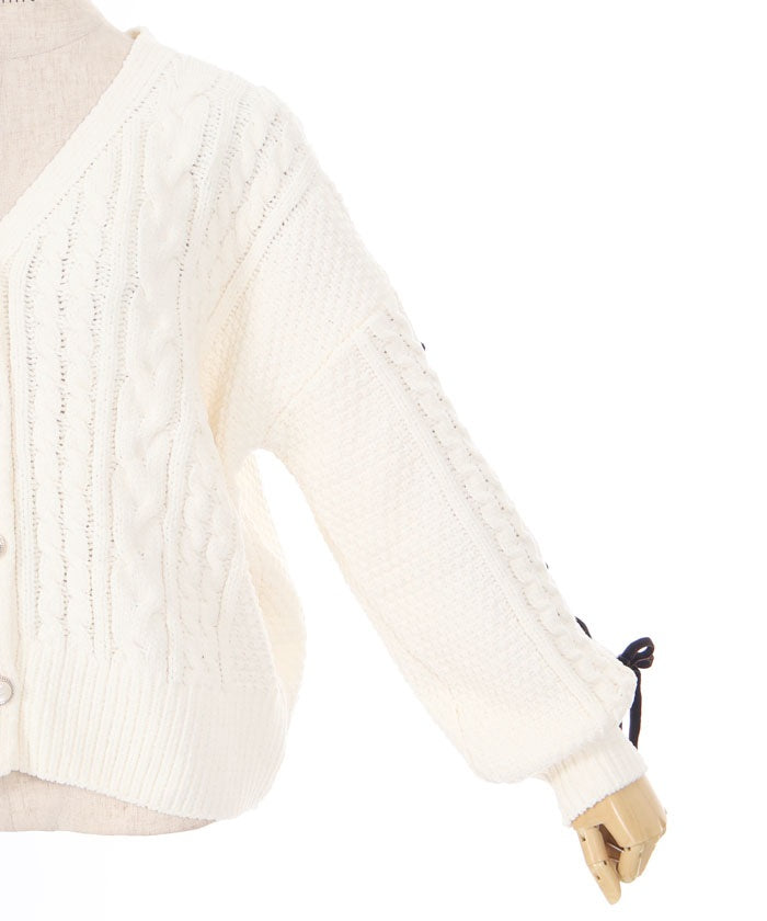 Lace-Up Chenille Yarn Knit Cardigan