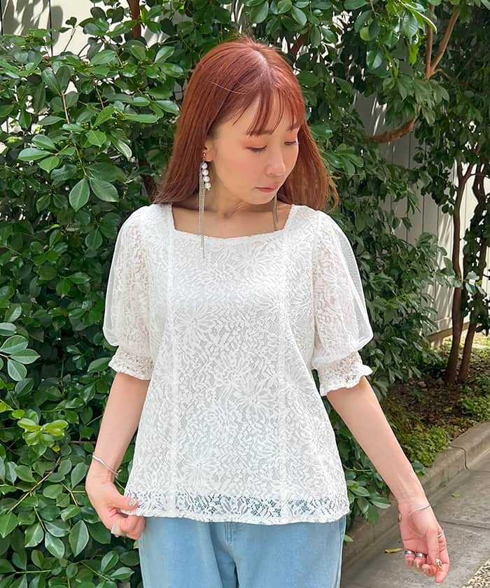 Tulle Sleeve Full Lace Top