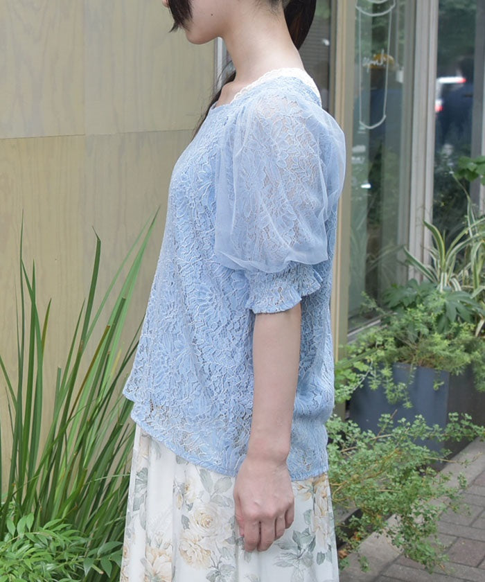 Tulle Sleeve Full Lace Top