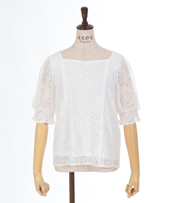 Tulle Sleeve Full Lace Top