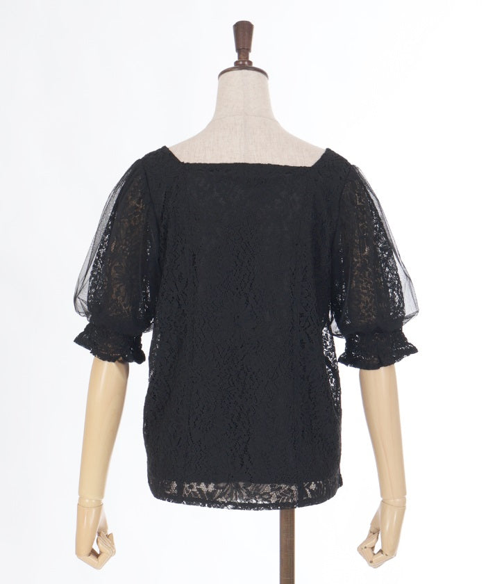 Tulle Sleeve Full Lace Top