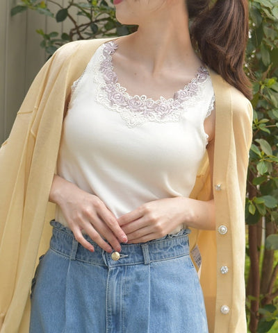 Rose Lace Tank Top with Built-in Cups
