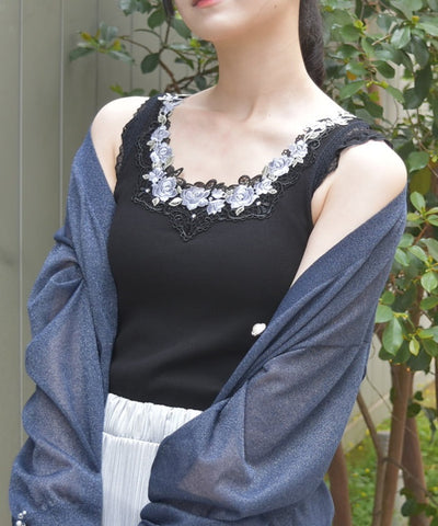 Rose Lace Tank Top with Built-in Cups