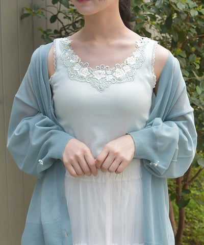 Rose Lace Tank Top with Built-in Cups