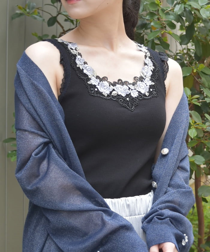 Rose Lace Tank Top with Built-in Cups