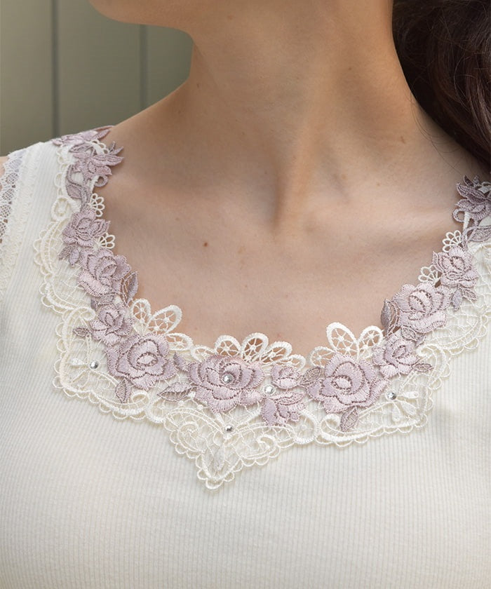 Rose Lace Tank Top with Built-in Cups