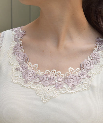 Rose Lace Tank Top with Built-in Cups