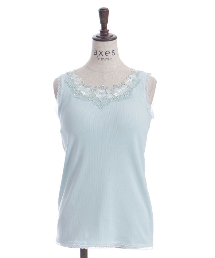 Rose Lace Tank Top with Built-in Cups