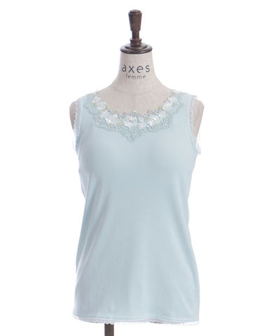 Rose Lace Tank Top with Built-in Cups