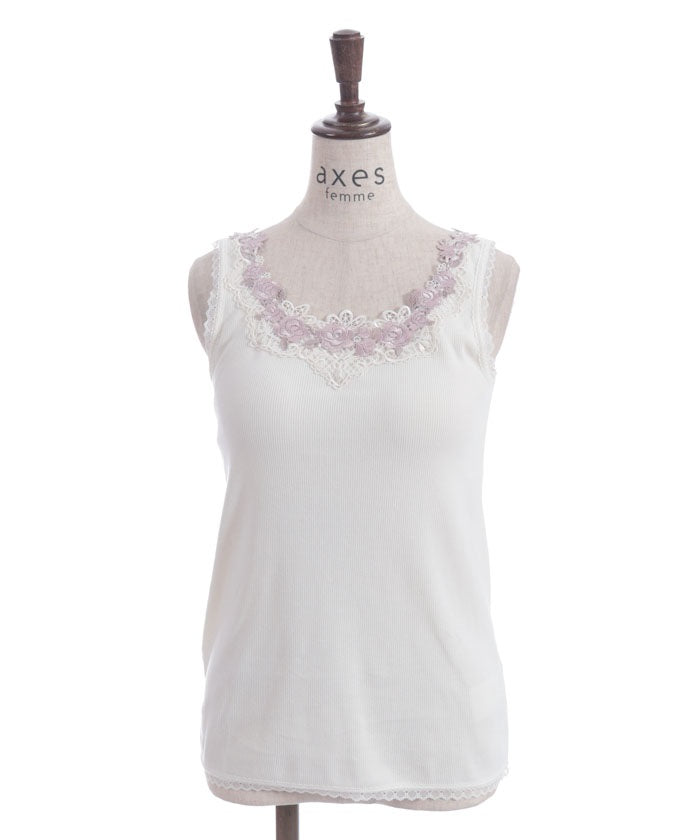 Rose Lace Tank Top with Built-in Cups
