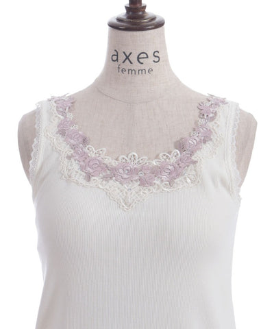 Rose Lace Tank Top with Built-in Cups