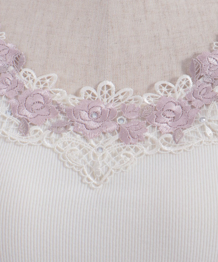 Rose Lace Tank Top with Built-in Cups