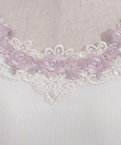 Rose Lace Tank Top with Built-in Cups