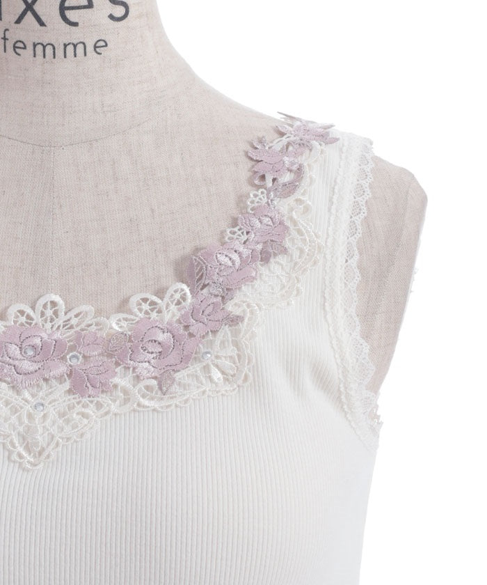 Rose Lace Tank Top with Built-in Cups