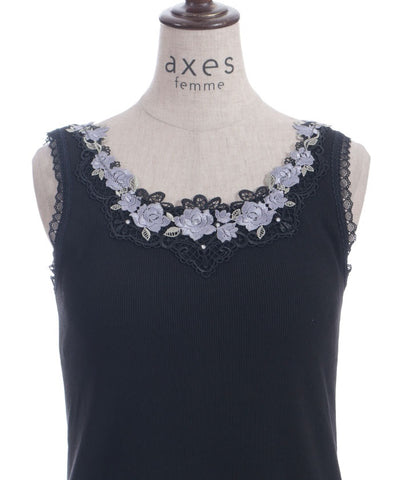 Rose Lace Tank Top with Built-in Cups