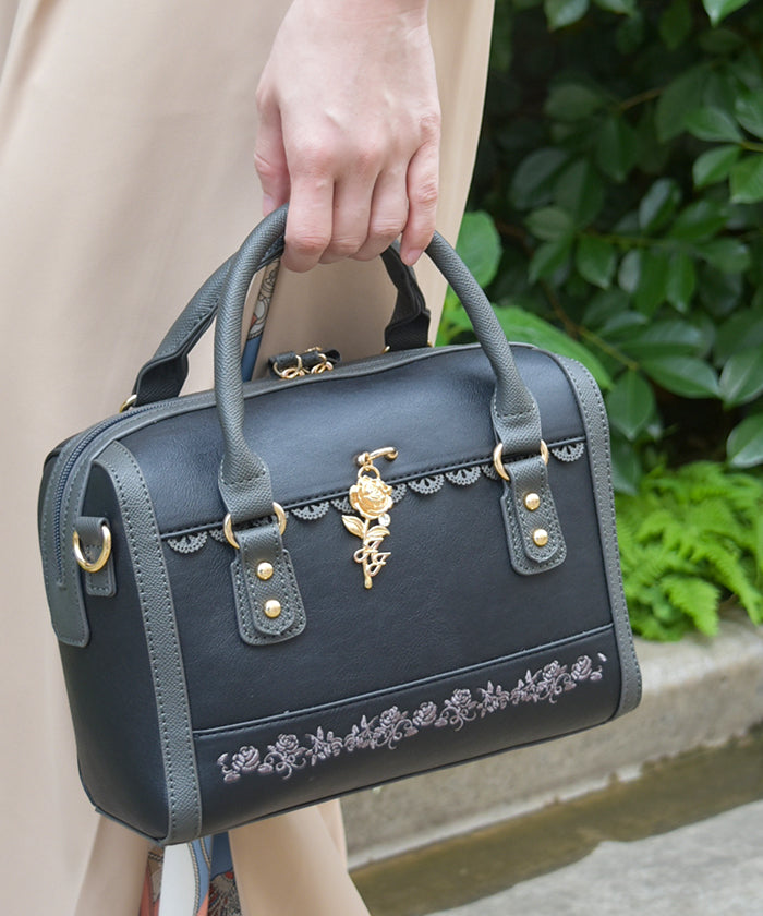 Boston Bag with Rose Embroidery & Charm – axes femme from JAPAN