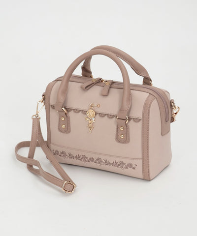 Boston Bag with Rose Embroidery & Charm