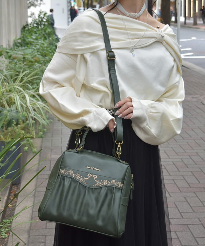 Embroidery Design Gather Boston Bag – axes femme from JAPAN