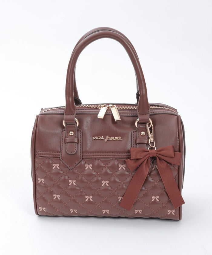 Ribbon Embroidery Quilted Boston Bag (Pre-order)