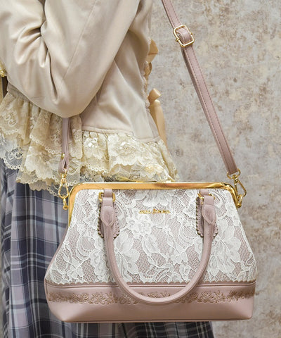 Lace Layered Clasp Boston Bag