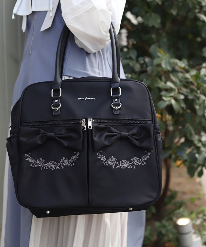 Water Repellent Nylon Double Ribbon Boston Bag – axes femme from JAPAN