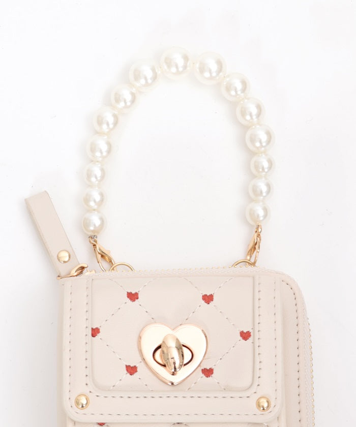 Heart Embroidery Smartphone Pochette