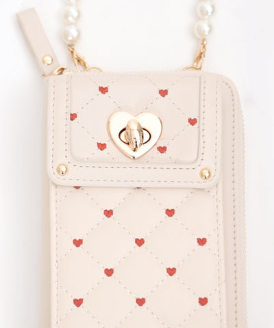 Heart Embroidery Smartphone Pochette