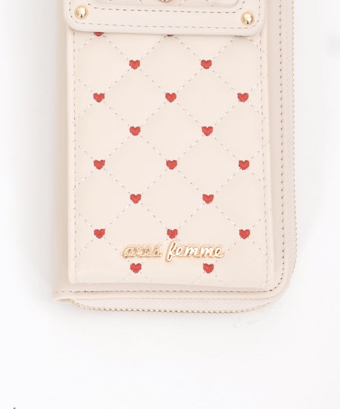 Heart Embroidery Smartphone Pochette