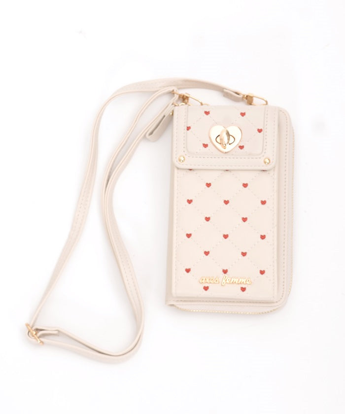 Heart Embroidery Smartphone Pochette