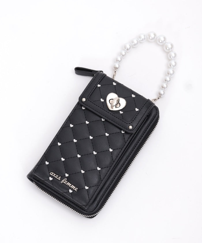 Heart Embroidery Smartphone Pochette