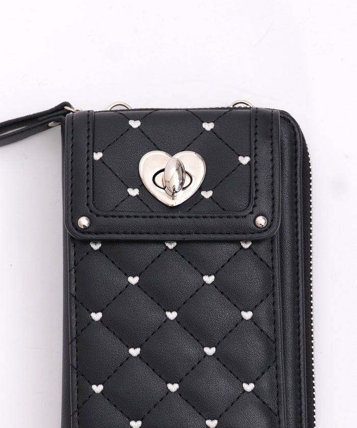 Heart Embroidery Smartphone Pochette