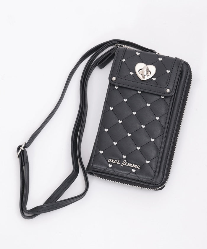 Heart Embroidery Smartphone Pochette