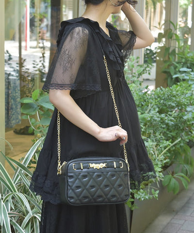 Rose Metal Parts Quilted Shoulder Bag