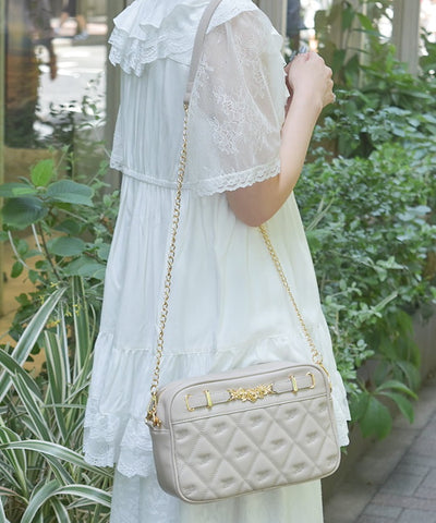 Rose Metal Parts Quilted Shoulder Bag