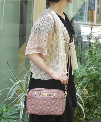 Rose Metal Parts Quilted Shoulder Bag