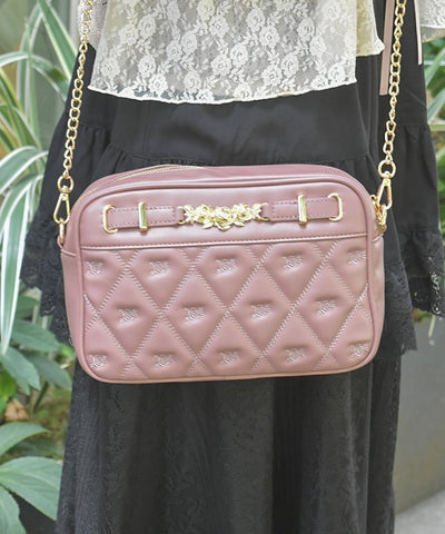 Rose Metal Parts Quilted Shoulder Bag