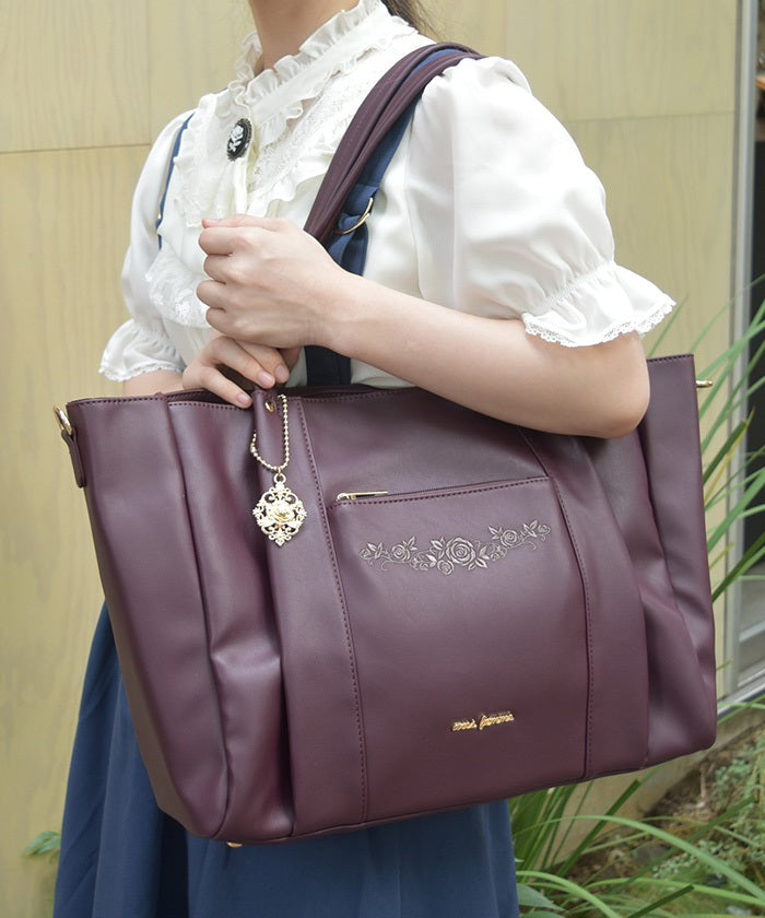 Rose Embroidery Multifunctional Big Tote – axes femme from JAPAN