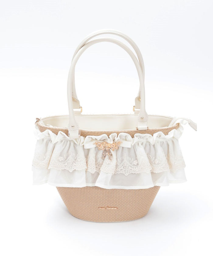 Lace Frill Basket Tote