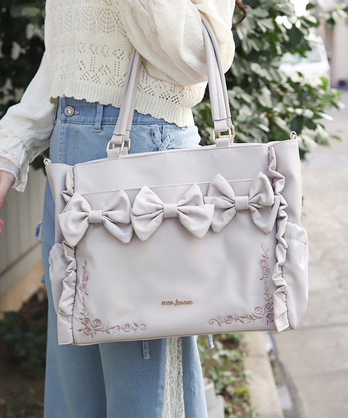 Water Repellent Nylon Row Ribbons Tote – axes femme from JAPAN