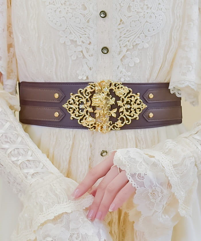 Rose Ornament Wide Elastic Belt