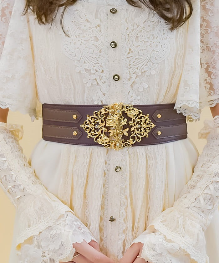 Rose Ornament Wide Elastic Belt