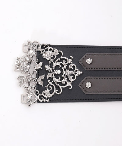 Rose Ornament Wide Elastic Belt