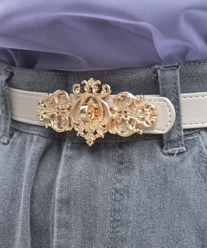 Decorative Turn Lock Clasp Faux Leather Belt