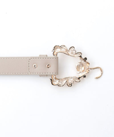 Ornamental Metal Hook Faux Leather Belt