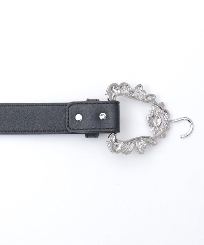 Ornamental Metal Hook Faux Leather Belt