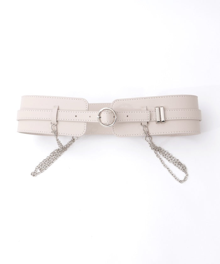 Wide Faux Leather Belt with Chain