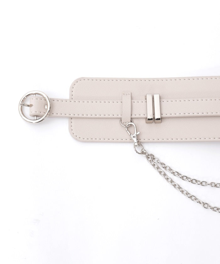 Wide Faux Leather Belt with Chain