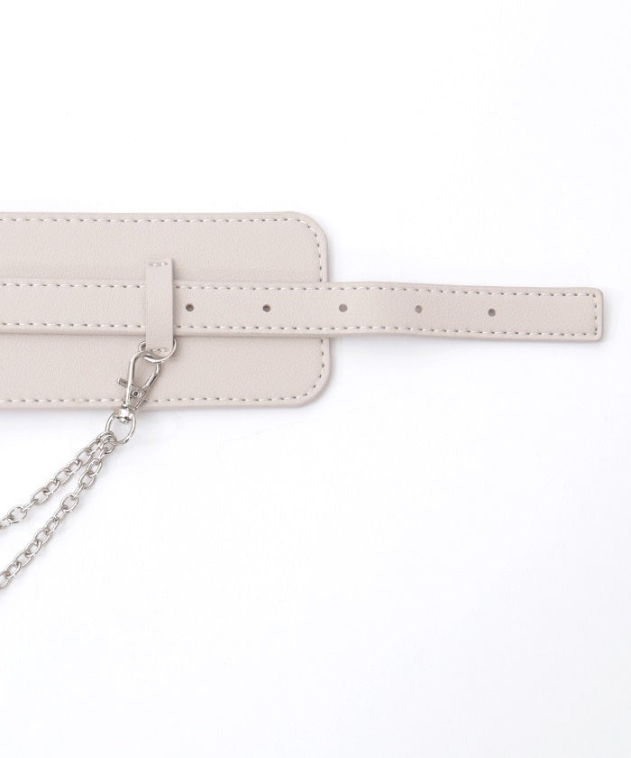 Wide Faux Leather Belt with Chain