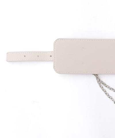 Wide Faux Leather Belt with Chain