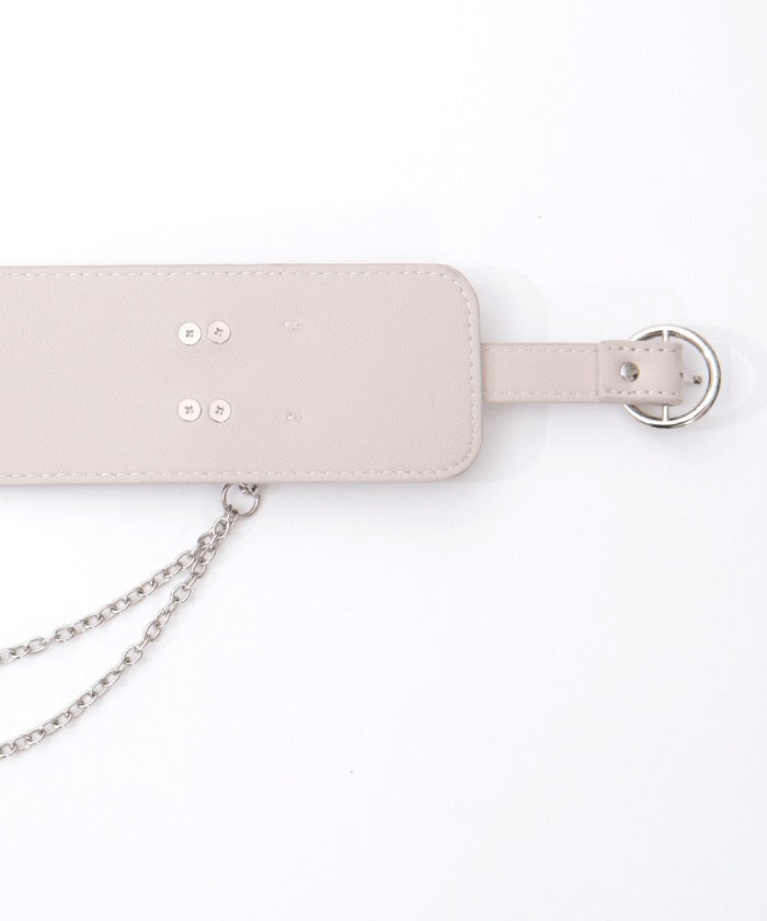 Wide Faux Leather Belt with Chain